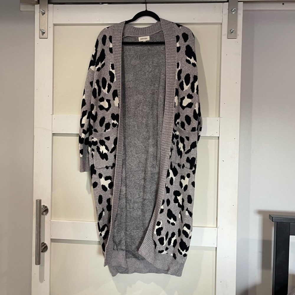 Gray Leopard Cardigan Sweater